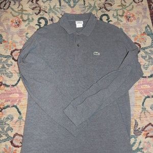 Grey Lacoste Long Sleeve Pique Polo Shirt